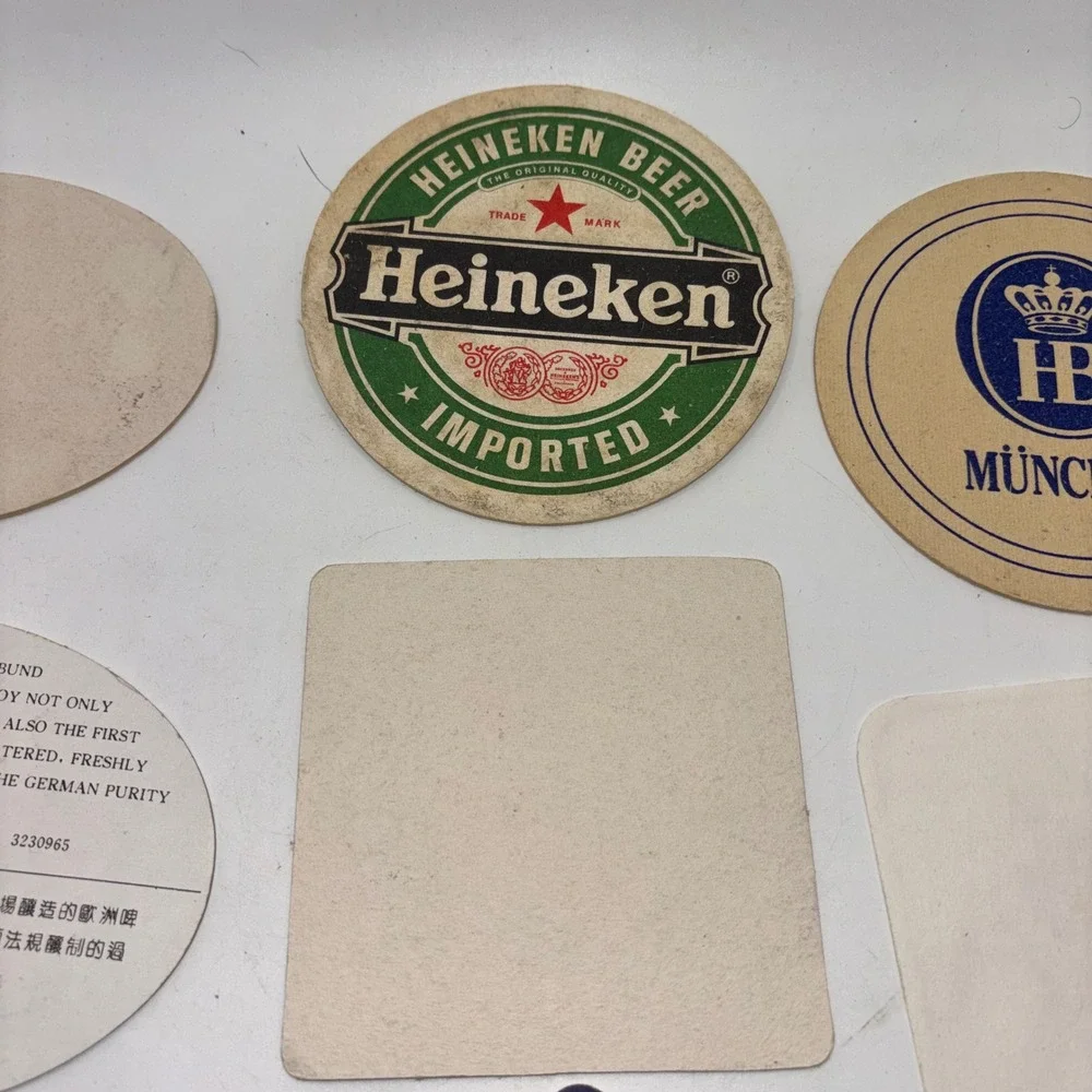 Vintage‎ Beer Coaster Lot 7pc Heineken Paulaner HB Singha Tiger Bacardi Barware